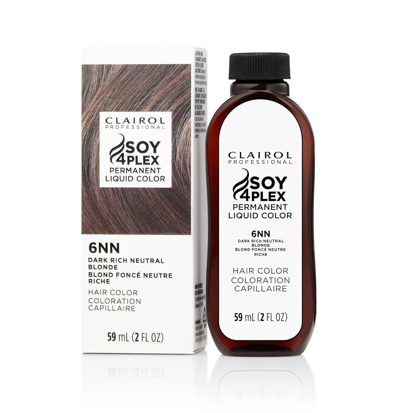 Clairol Soy 4 Plex hair color 6NN Dark Rich Neutral Blonde bottle and packaging on a white background