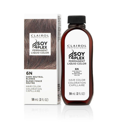 Clairol Soy 4Plex hair color 6N Dark Neutral Blonde bottle and packaging on a white background