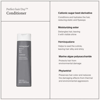 Living Proof Perfect Hair Day Conditioner uses cationic sugar beet derivative, moisturizing ester, hemisqualane, marine algae polysaccharide, and phytantriol