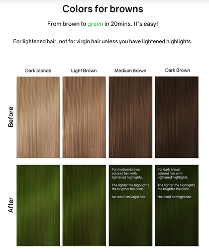 Celeb Luxury Viral Colorditioner Vivid Green Before and After for Brown Colored Hair