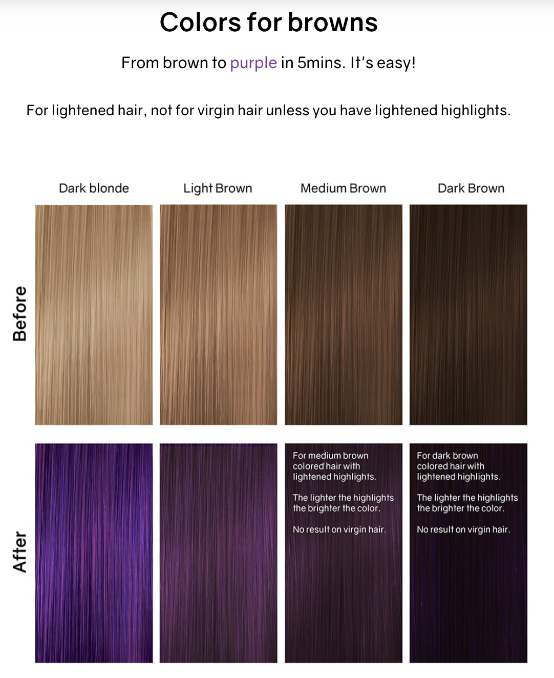 Celeb Luxury Viral Colorwash Vivid Purple Before and After on Brown Colored Hair
