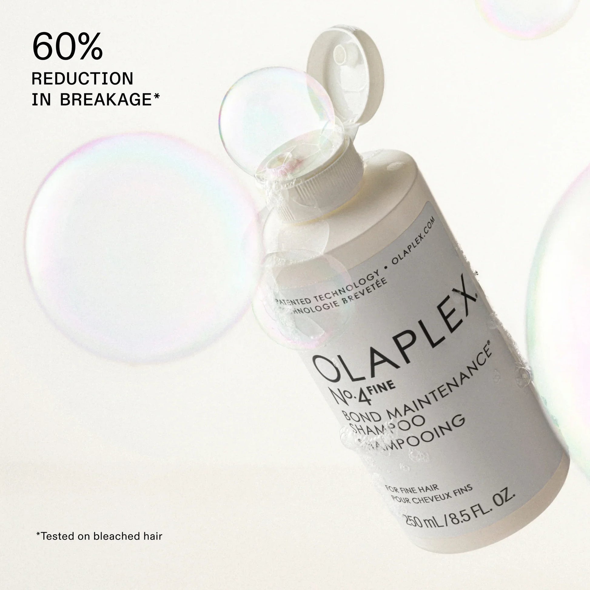 Olaplex Number 4 Bond Maintenance Shampoo for fine hair provides 60% reduction in breakage when tested on bleached hair
