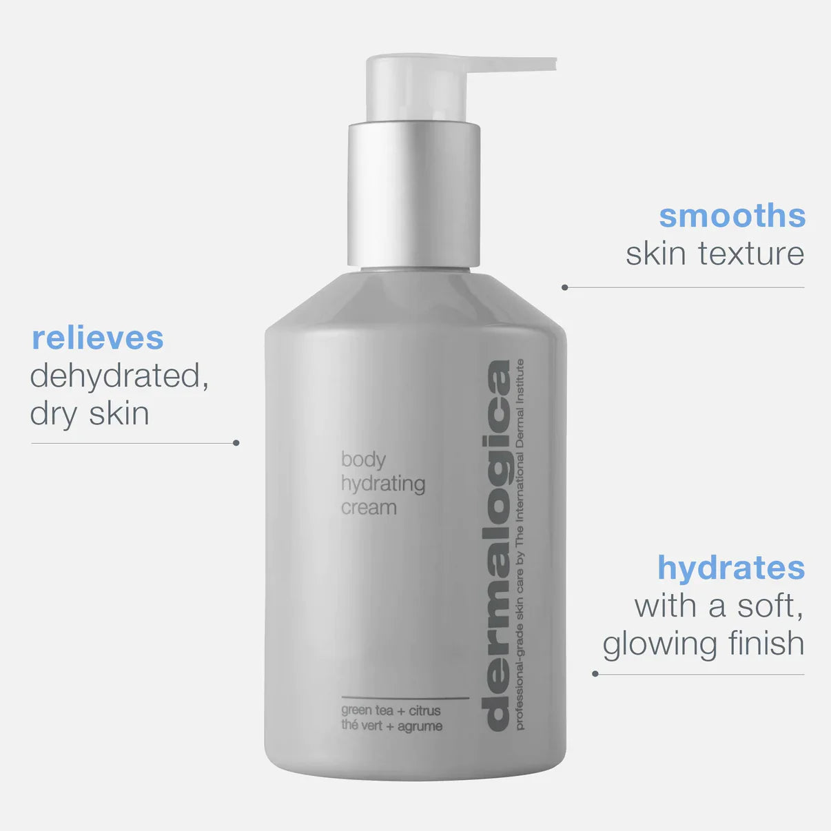 Dermalogica Body Hydrating Cream relieves dehydrated, dry skin, smooths skin texture, and hydrates with a soft glowing finish