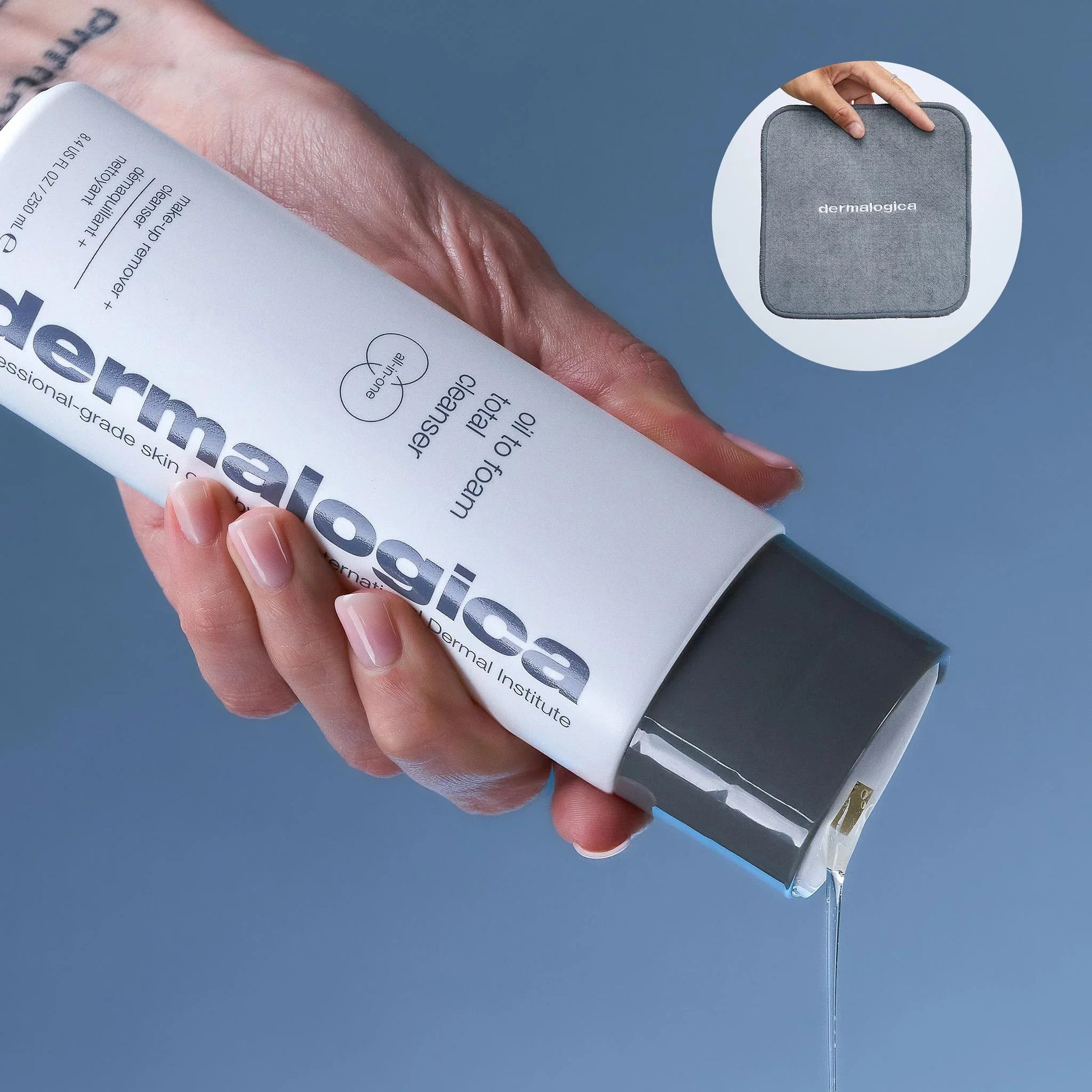 Dermalogica Oil to Foam Total Cleanser with dermalogica face towel