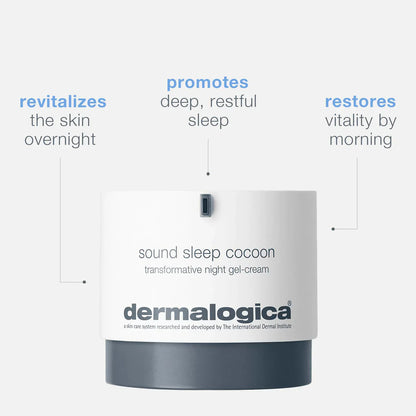 Dermalogica Sound Sleep Cocoon revitalizes the skin overnight, promotes deep, restful sleep, and restores vitality by morning